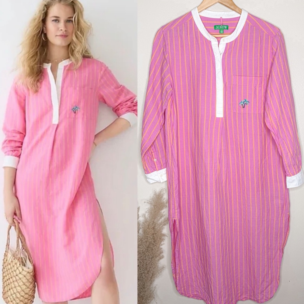 J. Crew‎ | Linen Cotton Blend Popover Pink:White Striped Swim Coverup